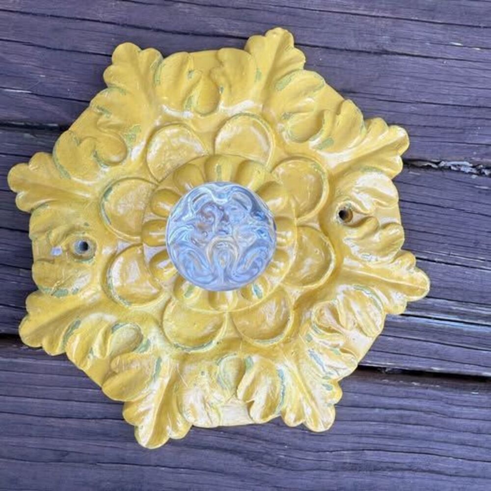 Vintage Porcelain Floral Wall Hanging Clear Knob Shabby Chic Farmhouse Decor